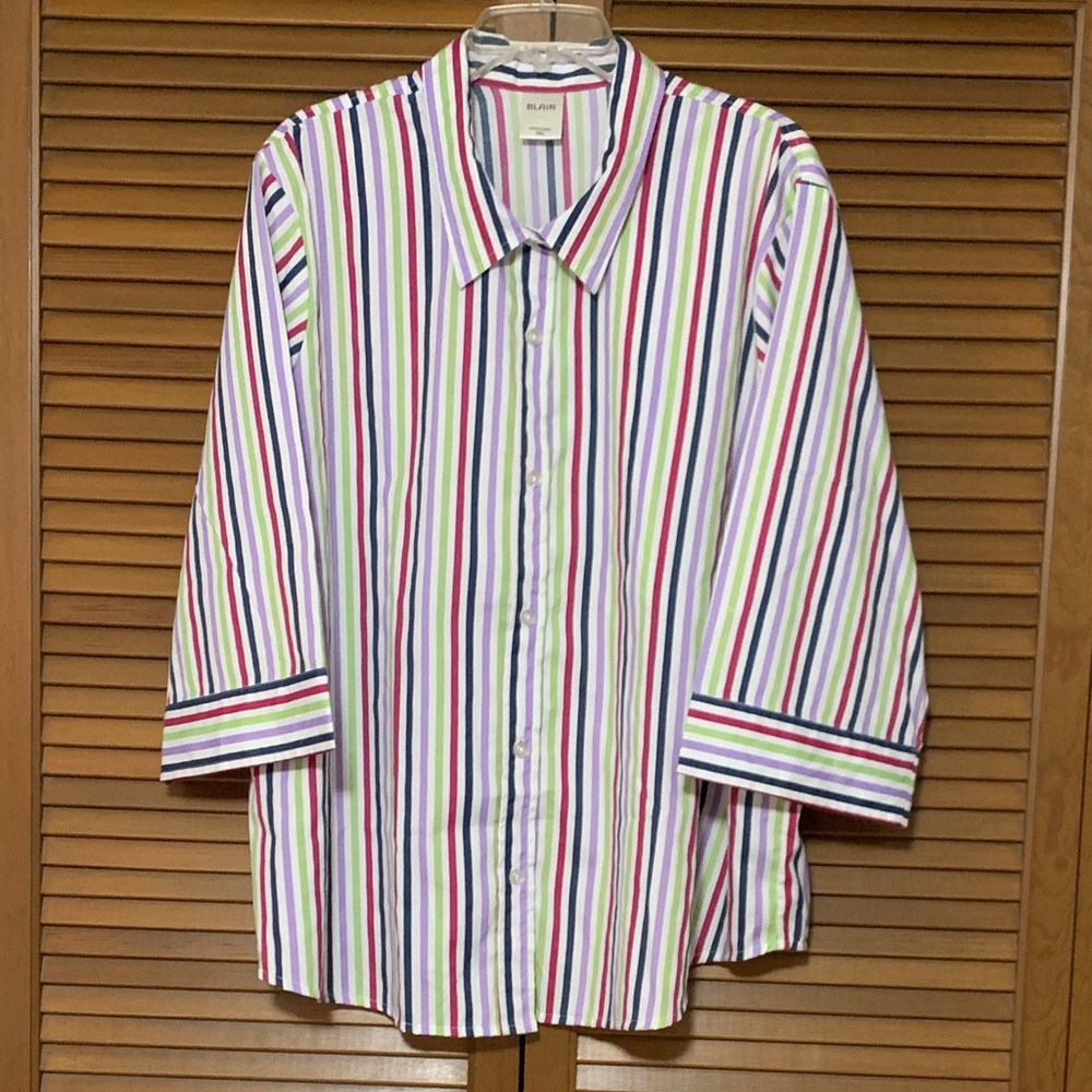 Blair Colorful Striped 3/4 Sleeve Button Down Shirt 3X - Picture 1 of 4